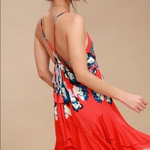 Free People Coral Red Print Slip Dress